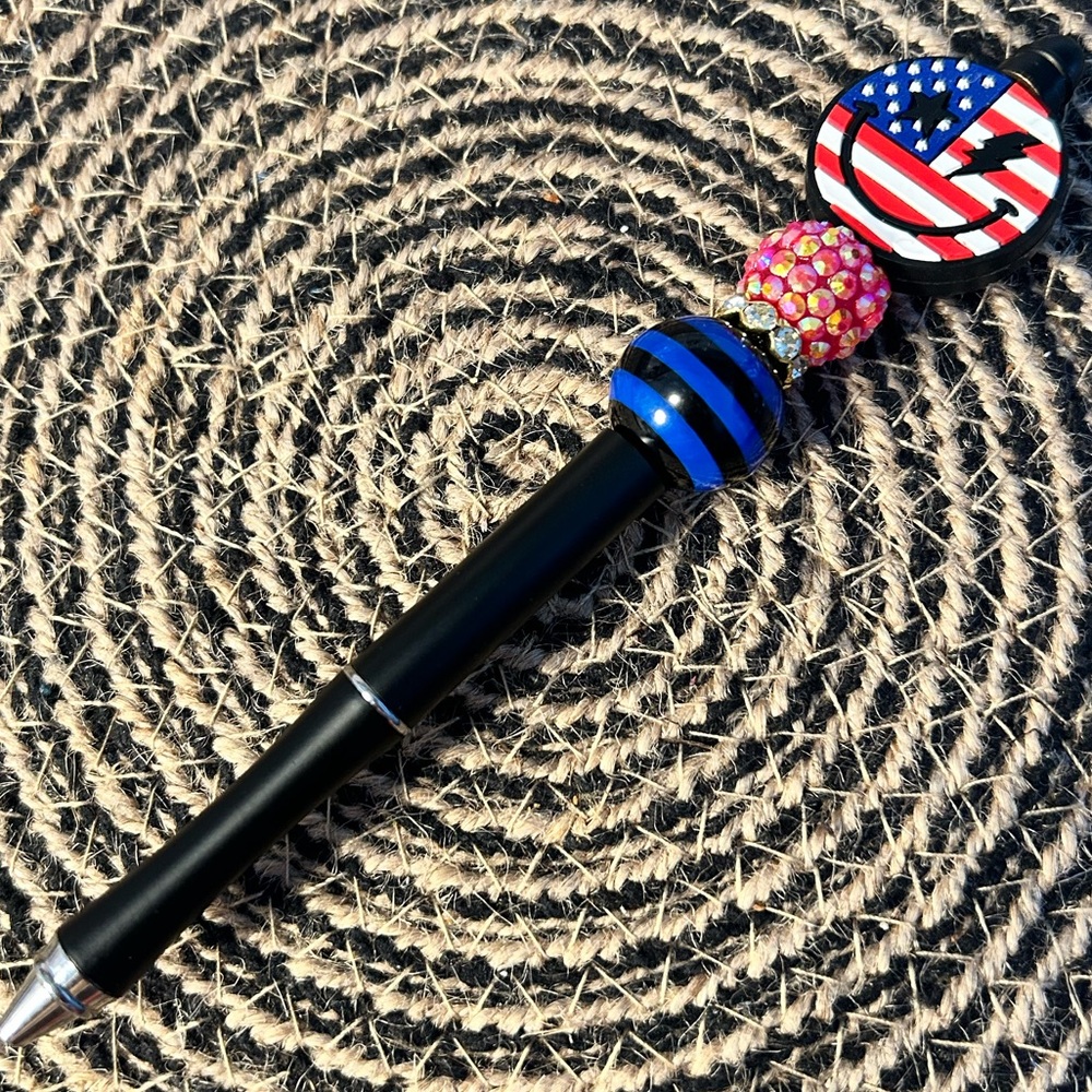 Patriotic / Thin Blue Line / Beaded Pen